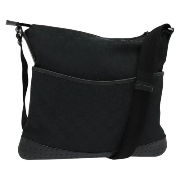 GUCCI GG Canvas Shoulder Bag Black Silver 145857 Auth gh242 - Picture 1 of 16